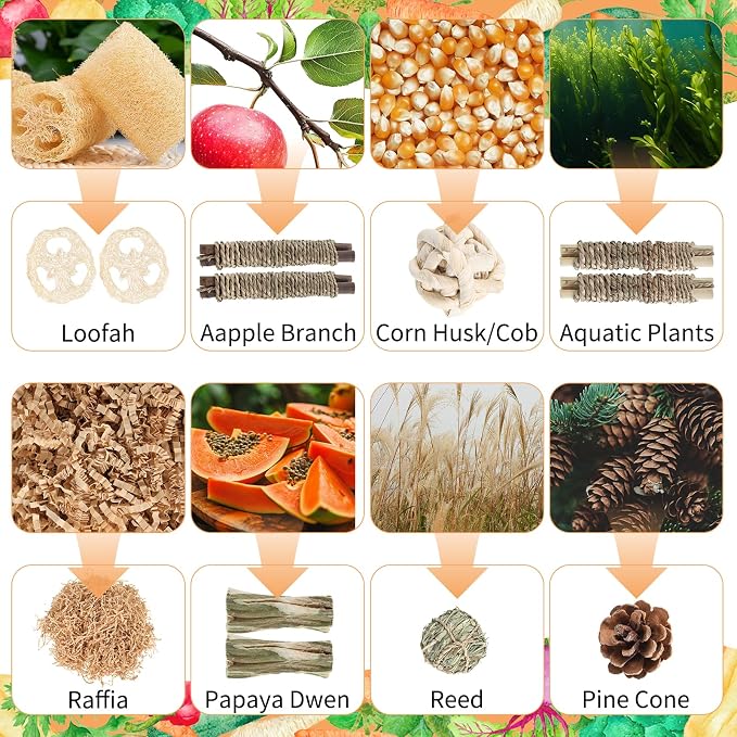 Foxtell 19Pcs Bunny Chew Toys, Rabbit Chew Sticks, Guinea Pig Toy, Natural Bunny Toys Chew and Treat for Guinea Pigs, Chinchillas, Hamsters and Other Small Pets