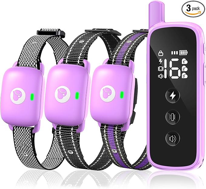 Dog Traning Collar - 2600FT Shock Collar for Dogs with Remote Control, IP68 Waterproof 3 Modes (Beep/Vibration/Shock) Ecollar, Security Lock for Large Medium Small Dogs, Purple