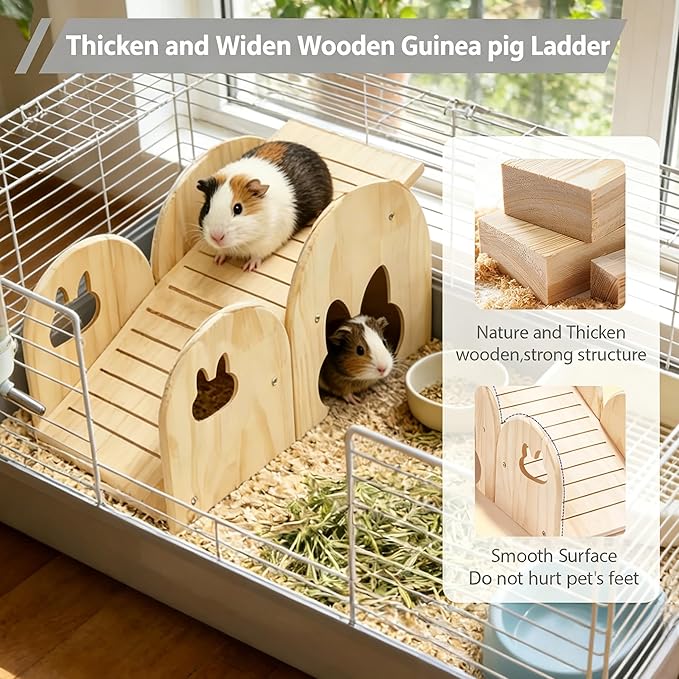 Large Guinea Pig Hideout Thicken Solid Wooden Dwarf Bunny House Guinea Pig ramp,Rabbit Playhouse for Chinchilla,Hamster,Small Animal Houses & Habitats (Ladder)