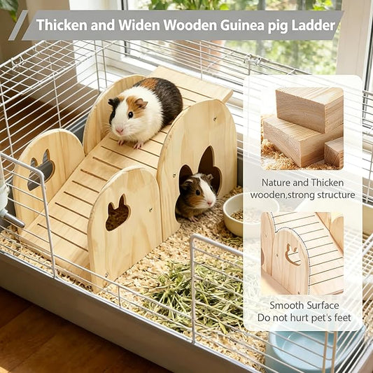 Large Guinea Pig Hideout Thicken Solid Wooden Dwarf Bunny House Guinea Pig ramp,Rabbit Playhouse for Chinchilla,Hamster,Small Animal Houses & Habitats (Ladder)