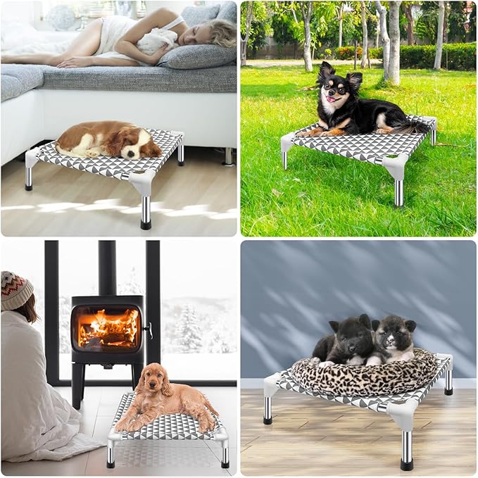 Kuntrust Elevated Outdoor Dog Bed Updated Raised Pet Cot Cooling Puppy Bed Lifted Dog Bed for Small Pets|Indoor Detachable Raised Dog Bed with Non-Slip Feet,Double-layer Cloth(S)