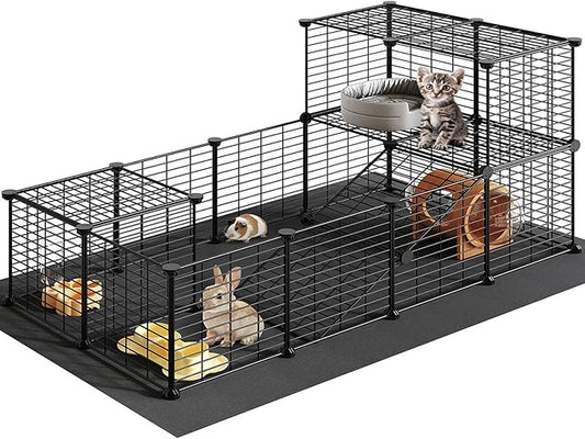 HOOBRO 24 Panels Guinea Pig Cage with Waterproof Mat, Small Animal Playpen, Rabbit Cage, Bunny Cage, Chicken Cage, Pet Playpen, Indoor Outdoor Yard Fence, 57 x 31.5 x 23.6 Inches, Black BK03PP03