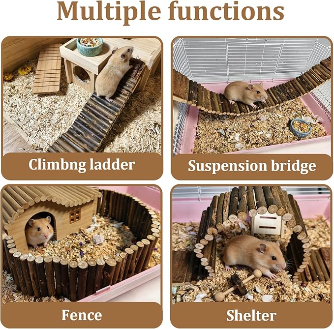 Hamiledyi Hamster Suspension Bridge Rat Long Bendy Bridge Wooden Climbing Ladder Cage Accessories for Syrian Hamster Gerbil Mouse Rat(21.6x2.7 inch(L*W))