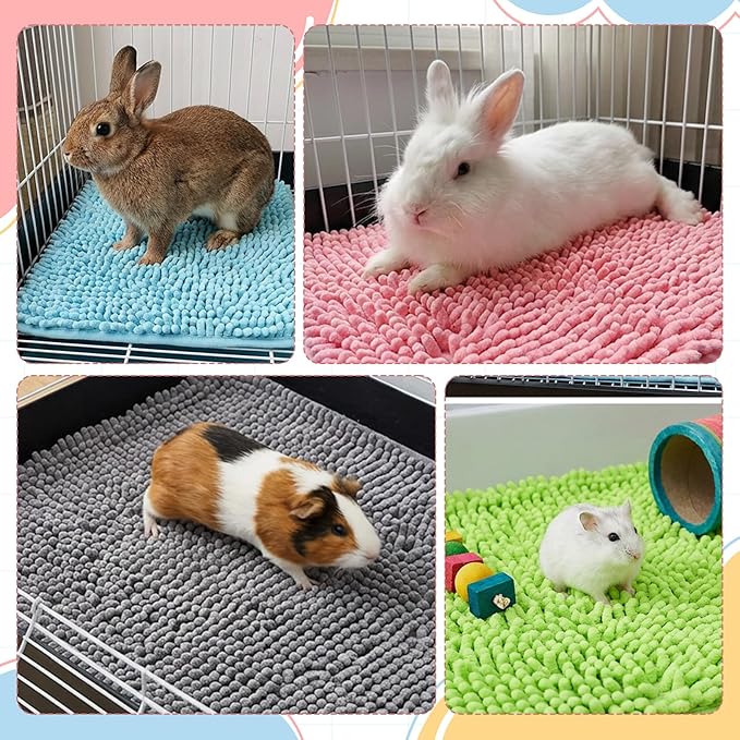 8PCS Guinea Pig Cage Liners, 15 x 11 Inch Washable Chenille Bedding Pee Pads, Reusable Waterproof Anti-Slip Pet Cage Training Sleeping Mat for Small Animals Bunny Rabbit Hamster (4 Colors)
