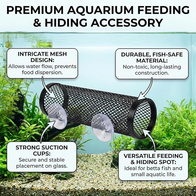 5pcs Fish Feeding Ring, Betta Feeding Ring and Hammock, Feeding Ring for Fish Tank and Aquarium, Assorted Blue Circular and Square Rings with Grass and Tunnel Accessories for Fish Feeding and Resting