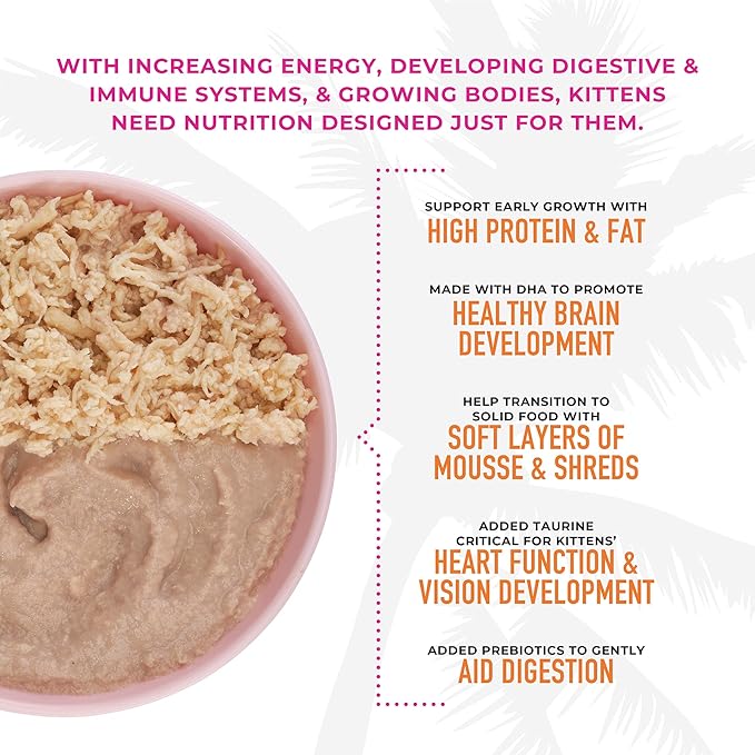 Tiki Cat Baby Wet Food for Kittens Mousse & Shreds, Chicken, Salmon, and Chicken Liver, High-Protein 1.9 oz. Cans (Pack of 3)