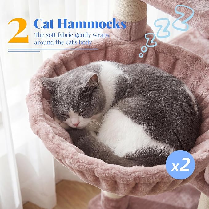 Hey-brother Cat Tree, 74 inches Multi-Level XL Large Cat Tower for Indoor Cats with Three Cat Condos, Two Large Top Decks and Cat Hairbrushfor Kittens, Cats and Pets,Muchroom MPJ035-MMU