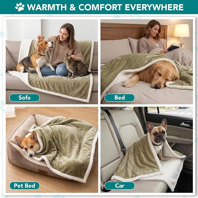 PetAmi Dog Blanket for Small Medium Dogs Cats Puppies Kittens, Soft Sherpa Fleece Pet Blanket Throw, Reversible Plush Couch Cover Protector for Crate Carrier Chair, Machine Washable, 40x29, Taupe
