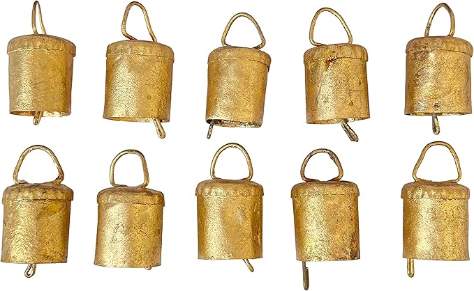 Pack of 10, Vintage Christmas Bell for Decoration – Rustic Hanging Cylinder Bells for Crafts, Home Decor, Christmas Tree Ornaments, Jingle Bells for Crafting, Farmhouse Decor, Tin & Cow Bell