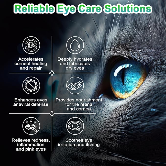Pet Eye Care Gel Drop for Dogs, Cats, 1% Hyaluronan Eye Drops, Relieves Dry Eyes Redness Irritation Discharge Tear Stain, Gentle Ocular Repair with Artificial Tears, Taurine, Herbal Extracts, 0.34 oz