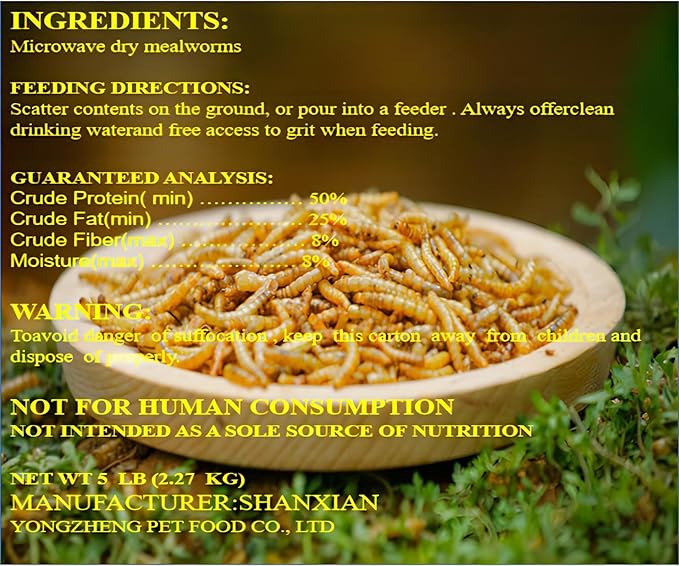 Classic Flock 11lb Dried mealworms - High Protein, Pure Natural, Delicious - Ideal for Chickens, Birds, Ducks, Lizards, Turtles, Fish, and Reptiles, 11lbs Meal Worms