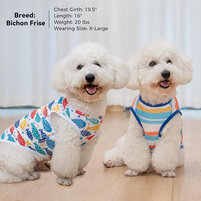 cyeollo 2pack Dog Cooling Shirt, Breathable Sleeveless Summer Clothes for Dogs, Intant Cool T Shirts for Small Dogs, Blue Fish M