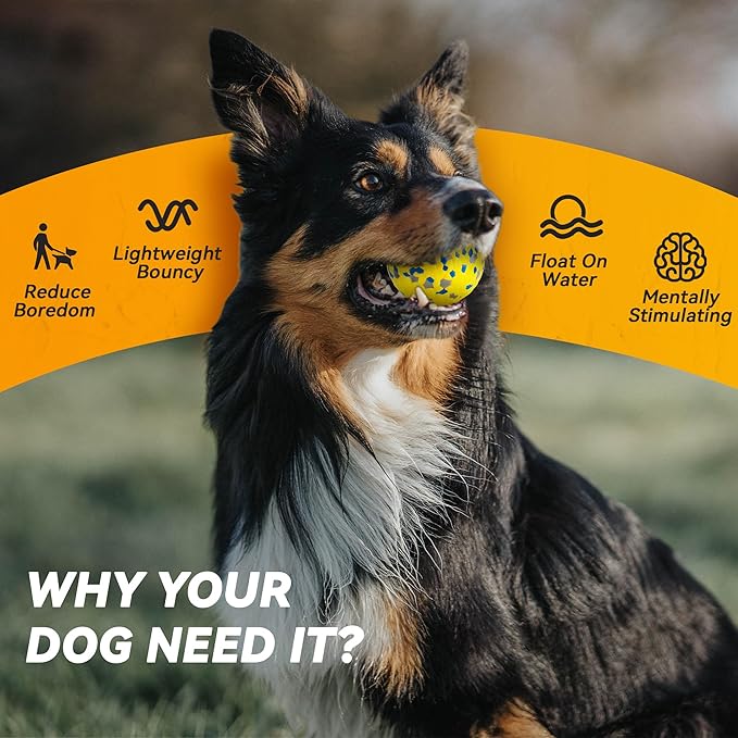 FUSOTO 2Pcs Dog Balls, Tennis Balls for Dog Aggressive Chewers, for Large Medium Small Puppy, Training Catch&Fetch, Water Floats Toys, Yellow