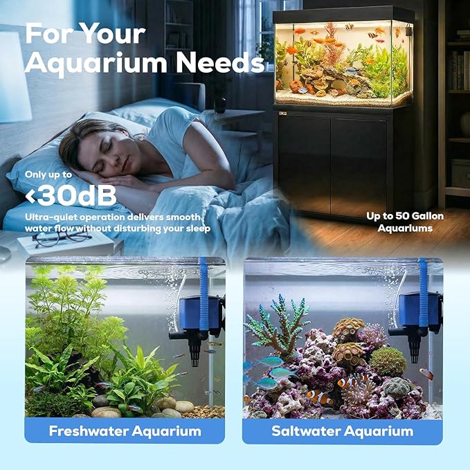 Aqua Dream 320 GPH Aquarium Powerhead - 3-in-1 Submersible Filter Pump with Air Oxygenation & Adjustable Flow, 20W High-Performance Water Circulation Pump for Fish Tanks - 5 Pcs