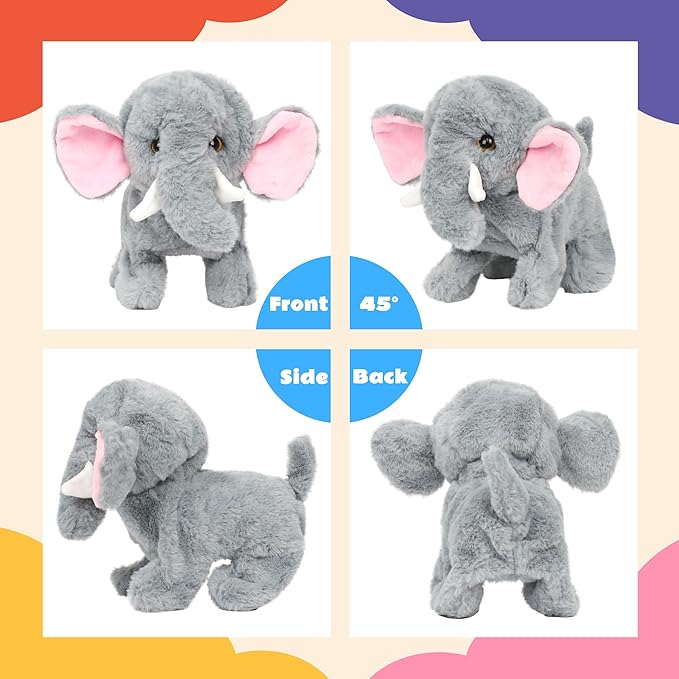 Walking Elephant Stuffed Animal Speaking Roar Plush Electric Interactive Animated Plushies Toy for Girls Boys Birthday