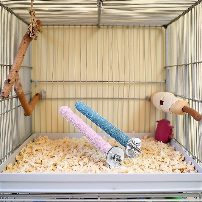 2 Pcs Bird Perch Stand Toy,Random Bird Perch Stand Toy Wood Parrot Grinding Claw Sticks Sanded Cage Toy for Parakeets Finches Parakeet Toys, Sanded Surface Cage Accessories for Parakeets Finches