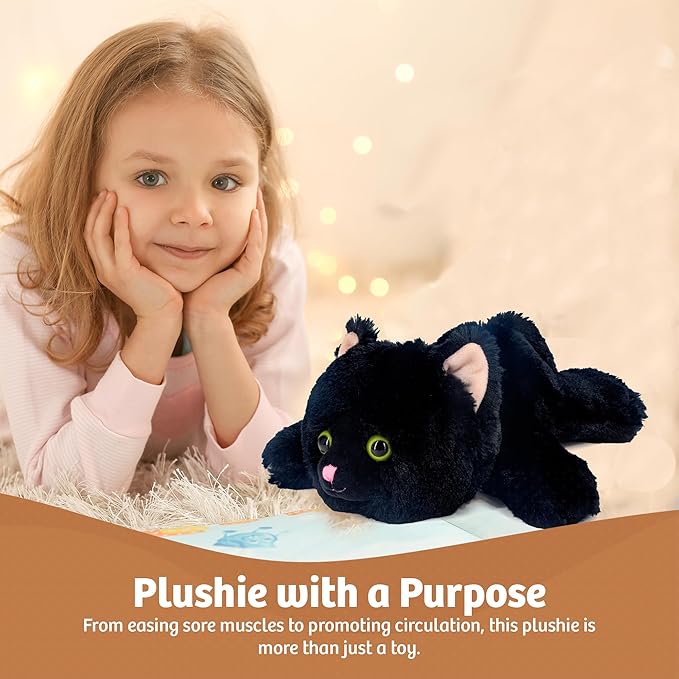 Marysun Microwavable Black Cat Stuffed Animal - Weighted Stuffed Animal Plush, Heating Pad, Cozy Gift for Girls|Women|Kids|Elder People, 9.8in, 1.65lb