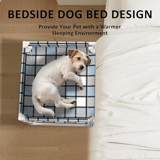 Bedside Window Pet Cat Bed - Dog Bed with Guardrail Extension Attached to Human Bed Height Elevated Dogs Cats Window Perch Bedside Dog Cot Sleeper Hammock Furniture Pet Beds (20'' x 20'' x 24'')