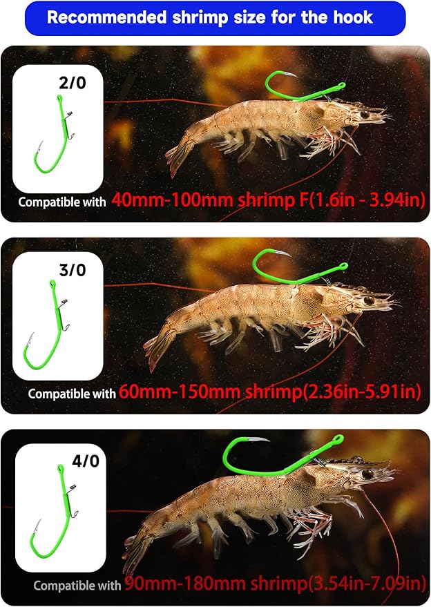 Luminous Shrimp Hooks 10/40 Packs Saltwater Fishing Hooks - Premium Carbon Steel Barbed Corrosion Resistant for Big Game Fish