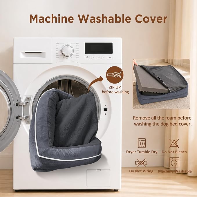 Comfort Expression Orthopedic Dog Bed for Medium Size Dog with Bolster | Waterproof Dog Couch Bed with Washable Cover & Non-Slip Bottom, Supportive Egg Crate Foam Medium Pet Bed, 30x20 Inch