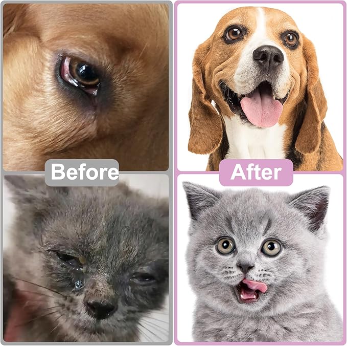 Pet Eye Drops for Dogs and Cats to Soothe Eyes Irritation & Infection Allergy,Relieve Dogs Cats Dry Eyes Pink Eyes,Pet Tear Stain Cleaner,Safe & Gentle Formula for All Animals 3.38oz (A)