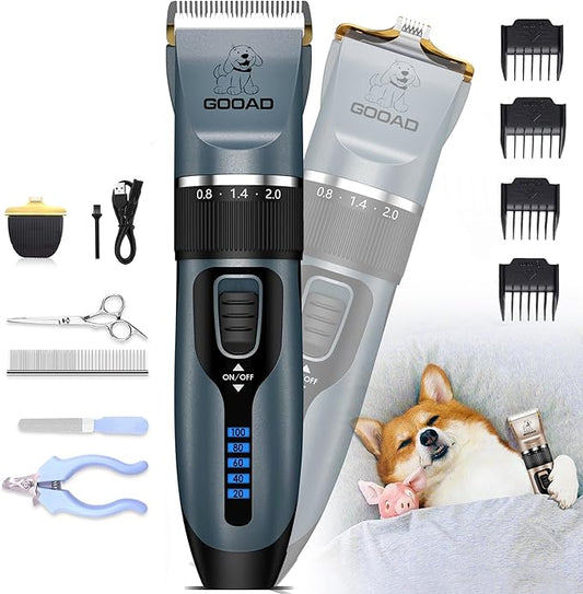 Dog Clippers Grooming Kit and Paw Trimmer,Cordless,Low Noise, Electric Quiet,Rechargeable, Dog Trimmer Grooming, Pet Hair Clippers for Thick Coats,Shaver for Small and Large Dogs Cats(Blue)