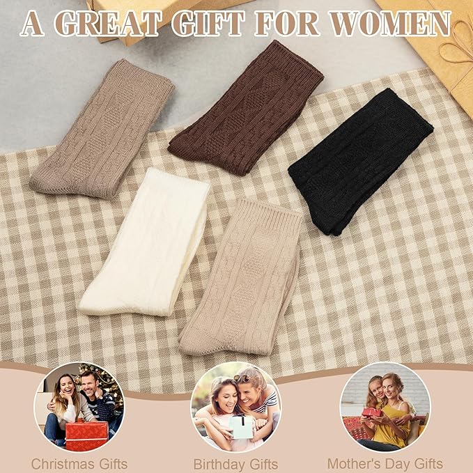 Justay 5 Pairs Womens Wool Socks Thick Warm Winter Socks Casual Cozy Socks Vintage Knit Crew Socks Gift for Women