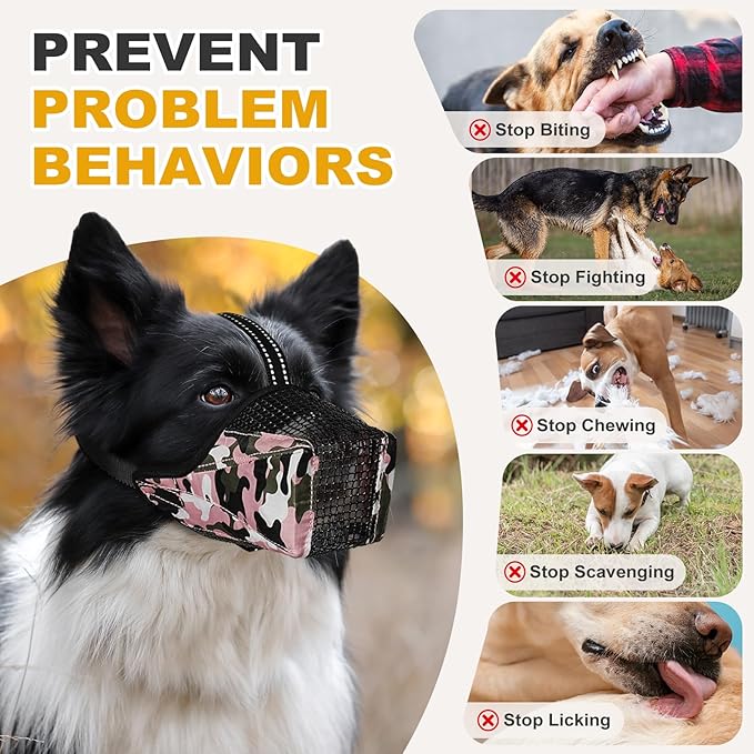 Mesh Dog Muzzle, Breathable Soft Dog Muzzle with Reflective Straps for Secure Fit, Prevents Biting, Chewing Scavenging- Adjustable for Small Medium Large Dogs,Pink,M