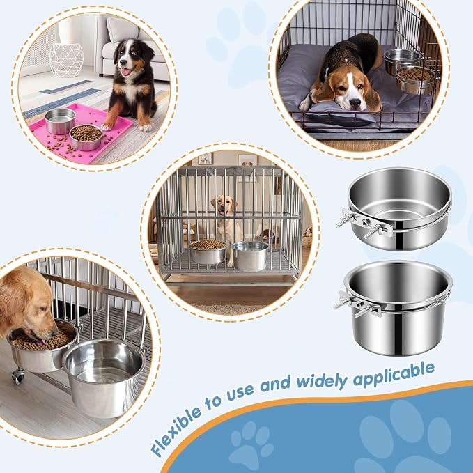 LemonRoad 12 Pcs Dog Crate Water Bowl No Spill 40oz & 60oz Stainless Steel Large Hanging Water Food Dog Kennel Bowls Bulk for Crates Attachable Metal Feeder Dish for Medium Large Dogs Breed Pets