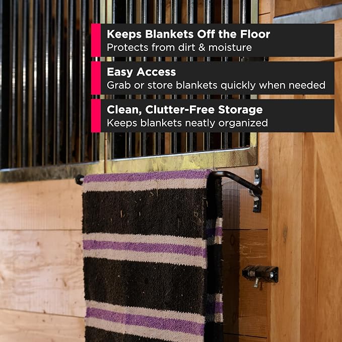 Scenic Road Horse Blankets Bar Fold Down for Storage – 36-Inch Fold Down Wall Mounted Blanket Rack & Holder for Wall Organizer, Stall, Trailer & Tack Room, Horse Accessories, Wall Hook, (Model SR36)