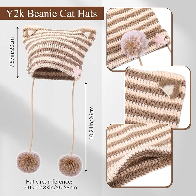 Y2k Beanie Cat Crochet Hats Cat Beanie Accessories with Kawaii Leg Cover for Women Girls