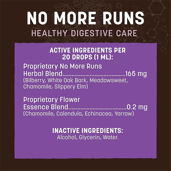 Earth Animal Apothecary Liquid Supplement - No More Runs Herbal Remedies for Dogs & Cats - 2 fl oz