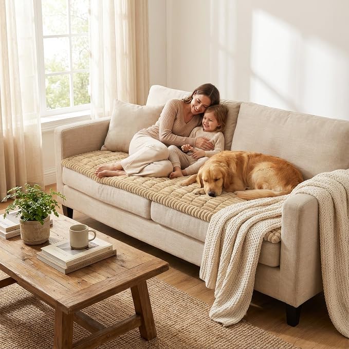 Smiry Couch Cover for Dogs, Non Slip Washable Sofa Protector for Pets, Soft Furniture Cover for Pet, Stylish Sofa Covers, Cozy Protect Against Fur, Dirt & Everyday Messes (Camel, 27.6" x 82.7")