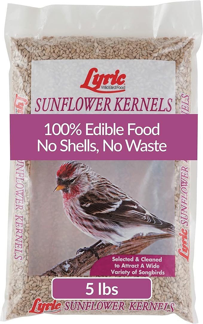 Lyric Sunflower Kernels Wild Bird Seed for Outside Feeders, No Waste Bird Food, Attracts Finches and More, 5 lb Bag