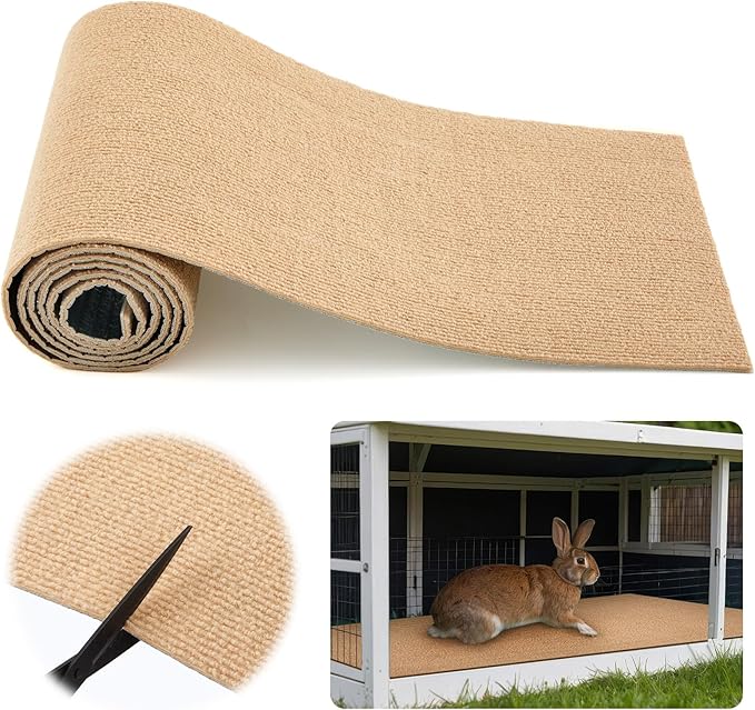 Rabbit Scratch Mat 12Inchx3.28ft Self Adhesive Bunny Scratching Pad Cuttable Claw and Teeth Care Rabbit Mat Chew Toys for Cage Small Animal Scratching Rug for Biting Sleeping Nesting (Khaki)