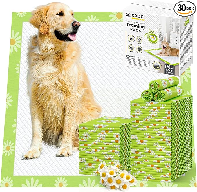 CROCI Dog Pads Extra Large 36x36in Daisy Pattern, Puppy Pads with Adhesive Tabs Super Absorbent Up to 11 Cups, Disposable (30 Counts)