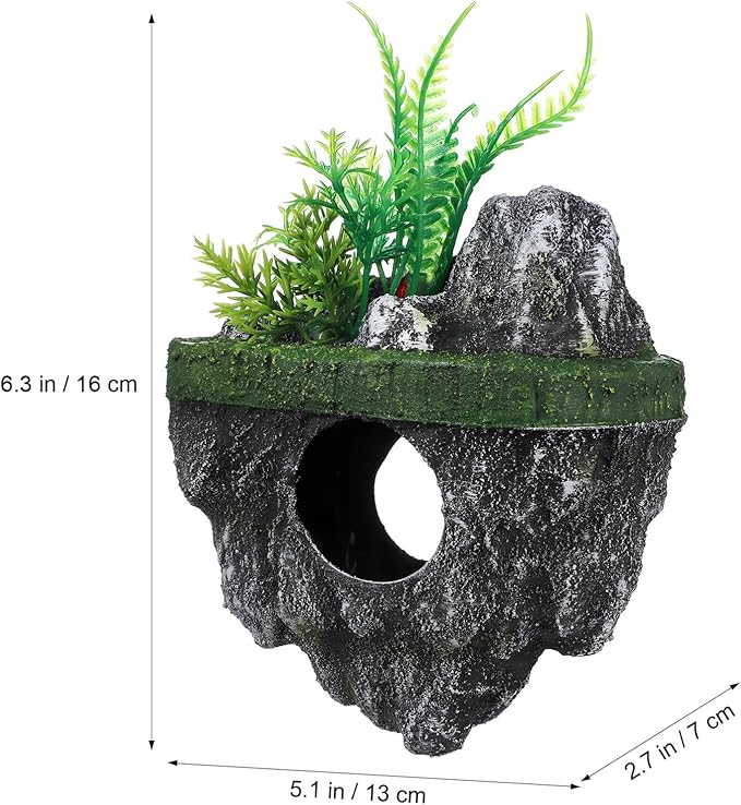 Toddmomy Floating Aquarium Decoration Realistic Resin Rock with Plants Fish Tank Ornament Fish Shelter Hideaway Floating Island for Aquascaping 7.48X5.31X4.33In