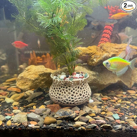 Aquarium Submerged Plant Pot, Underwater Plant Anchor, Fish Tank Aquatic Plante, Aquarium Landscaping Decoration, Decorative Accessories - 2-Piece Set (Wooden)
