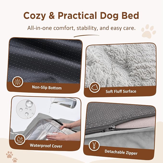 Comfort Expression Orthopedic Dog Bed for Medium Size Dog with Bolster | Waterproof Dog Couch Bed with Washable Cover & Non-Slip Bottom, Supportive Egg Crate Foam Medium Pet Bed, 30x20 Inch