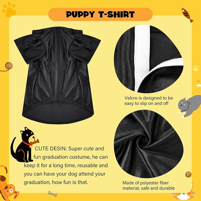 Dog Graduation Cap and Gown, Dogs Cats Graduation Holiday Halloween Costume Accessory(Black,X-Small)