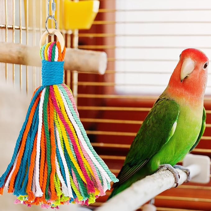 Bird Toys for Parrots, Colorful Cotton Rope Chew Toys for Large Birds, Natural Hanging Bird Cage Toys for Cockatiels, Macaws, Medium Large Birds for Playing & Preening (1)