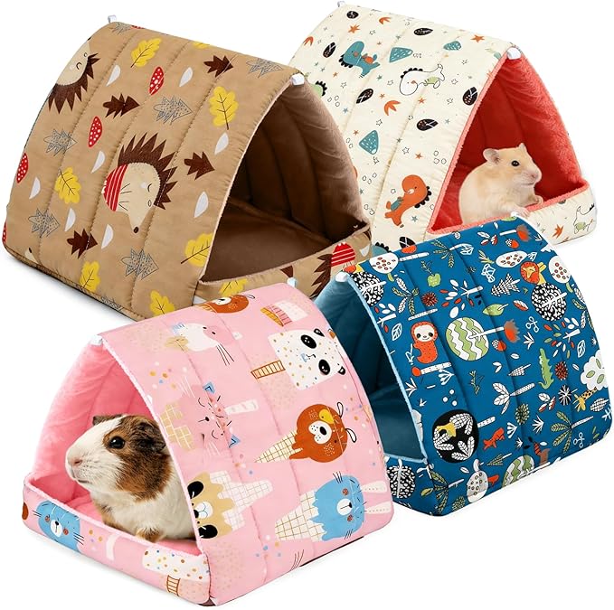 4 Pcs Guinea Pig Hideout, Guinea Pig Bed Tunnel Washable Small Animal House Cage Accessories for Mouse Chinchillas Hamsters Hedgehogs Ferrets Bearded Dragons and Rats Other Small Animals