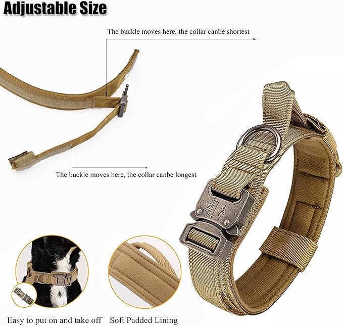 Tactical Dog Collar, Adjustable Military Training Nylon Dog Collar with Control Handle and Heavy Quick-Release Metal Buckle for Small Medium Large Dogs, Black XL