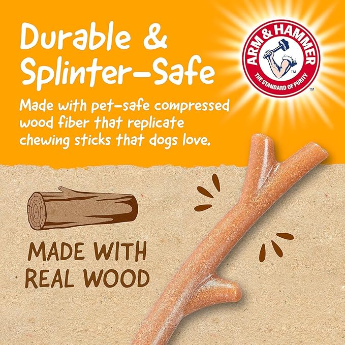 Arm & Hammer for Pets Barkies Tree Branch Compressed Wood Collection, 8 Inch Bacon Flavored Chew Toy for Dogs, Faux Stick, Splinter-Free, Safer Alternative to Chewing Sticks - 2 Pack