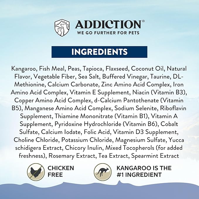 Addiction Wild Kangaroo Feast Dry Cat Food – Limited Ingredients, Novel Protein for Cats with Sensitive Skin & Stomach – Chicken Free & Grain-Free - Made in New Zealand 4lb