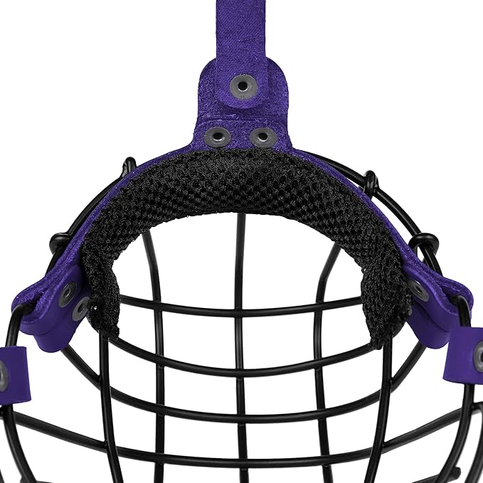 Pitbull Dog Muzzle Breathable Metal Basket for Large Dogs Amstaff Staffordshire Terrier Secure Wire Mask Adjustable Durable Leather Straps Biting Chewing Barking (Purple)