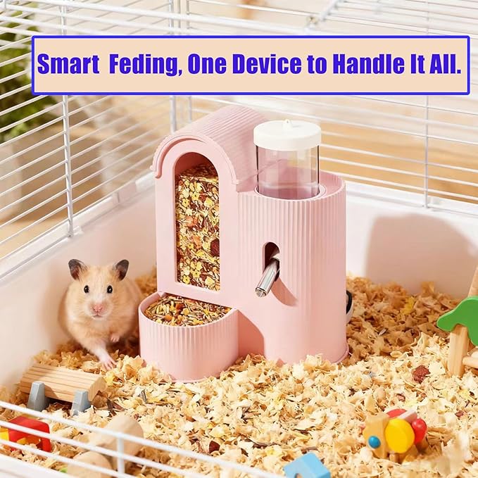 Rabbit Food Water Dispenser, Guinea Pig Water Bottle & Automatic Bunny Feeder, Cage Accessories,3 Color Feeder Dispenser for Hamster, Chinchilla, Ferret Small Animals (White)