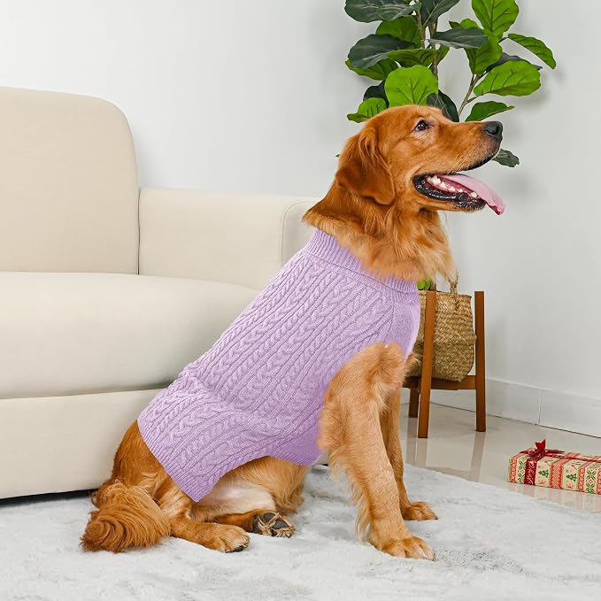 Dog Sweater 2 Pack for Large Dogs, Size XL, Pink & Purple | Stretchy cable knit turtleneck, machine washable, high belly cut, comfy winter fit for English Bulldog, Boxer