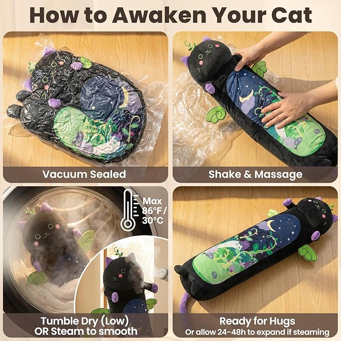 Mewaii Long Cat Plush 5 Sizes, 120% Extra Filling Giant Plushness Kids Body Pillow, Kawaii Cute Black Cat Stuffed Animals Plushies, Big Long Body Pillow Black Cat Plush Gift for Girls 36”