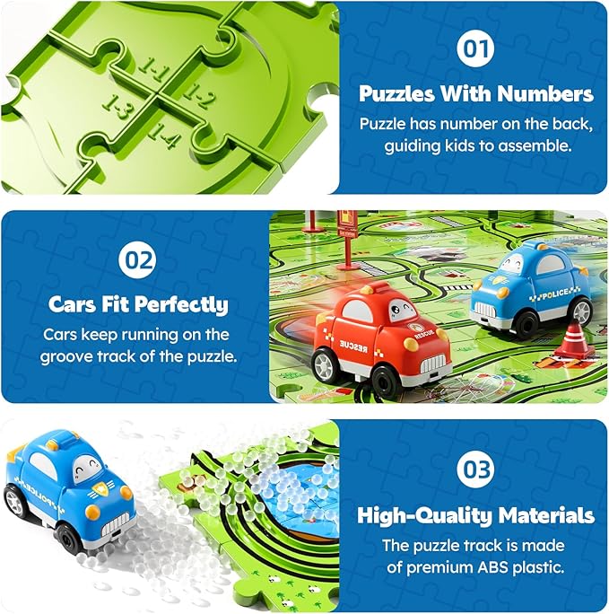Beby Buty 48PCS Puzzle Race Track Car Set for Toddlers Kids Boys, Toddler Toys Birthday Gifts for 3 4 5 6 Years Old Boys and Girls, Floor Puzzle Tracks Car Toys for Ages 3-5 4-6